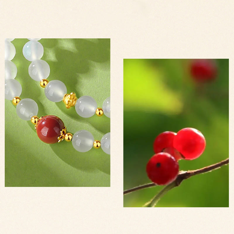 Natural White Agate and Cinnabar 925 Sterling Silver Double Wrap Bracelet