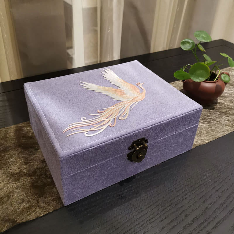 Purple Phoenix Jewelry Box Organizer Two-Layer Jewelry Storage Box Flannel Box