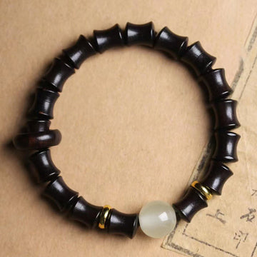 Handmade 8mm Bamboo Motif Wood Bead Meditation Bracelet in Ebony or Sandalwood