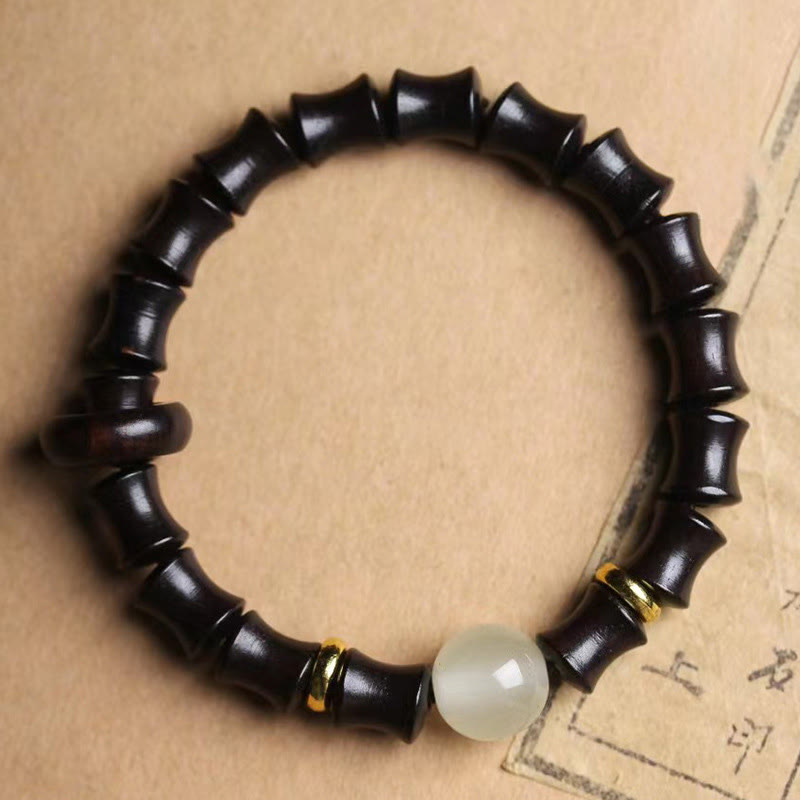 Handmade 8mm Bamboo Motif Wood Bead Meditation Bracelet in Ebony or Sandalwood