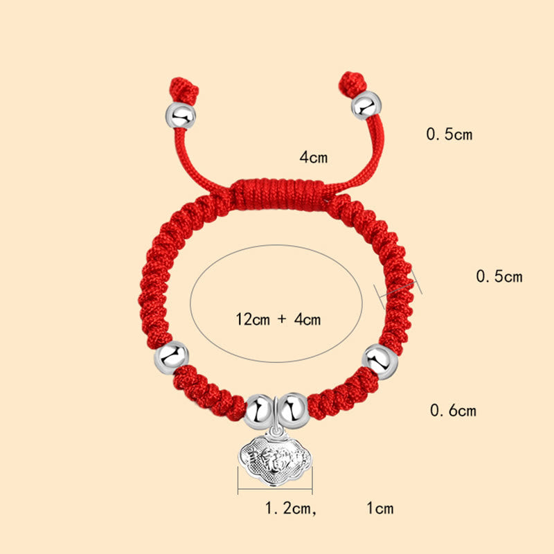 925 Sterling Silver Handmade Fu Character Lucky Money Bag Chinese Lock Charm Bell Lotus Copper Coin King Kong Knot Braided Kids Bracelet