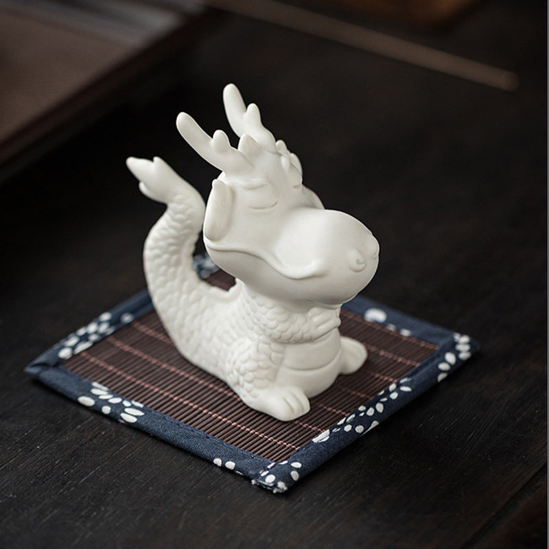 Year Of The Dragon Luck White Porcelain Ceramic Tea Pet Home Figurine Decoration