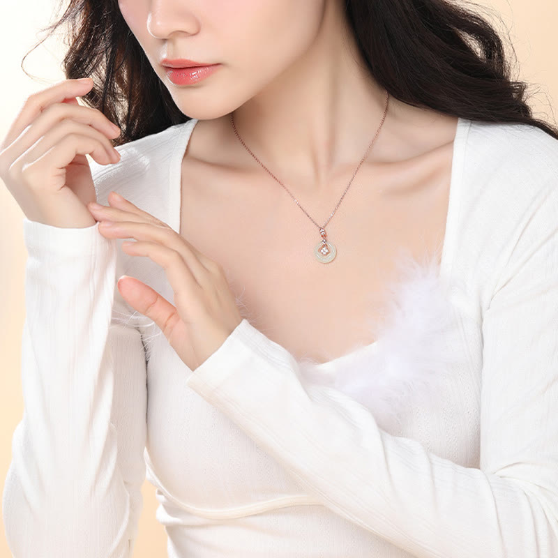 925 Sterling Silver Natural Hetian Jade Lucky Four Leaf Clover Zircon Necklace Pendant With Gift Box