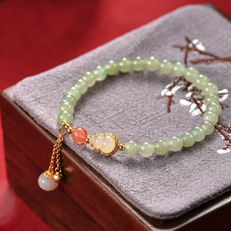 925 Sterling Silver Hetian Jade Lotus Gourd Bracelet