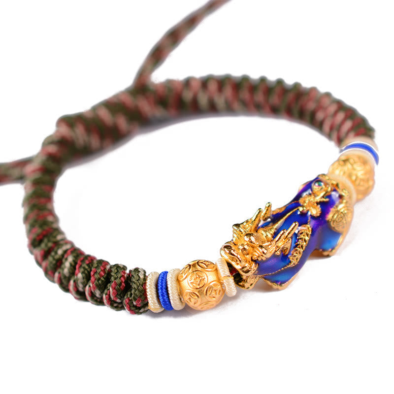 Color-Changing Gold & Copper Chinese Coin Pixiu Adjustable Cord Bracelet