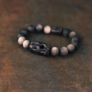 Grounding Silver Sheen Obsidian & Ebony Wood Bead Bracelet for Centered Balance