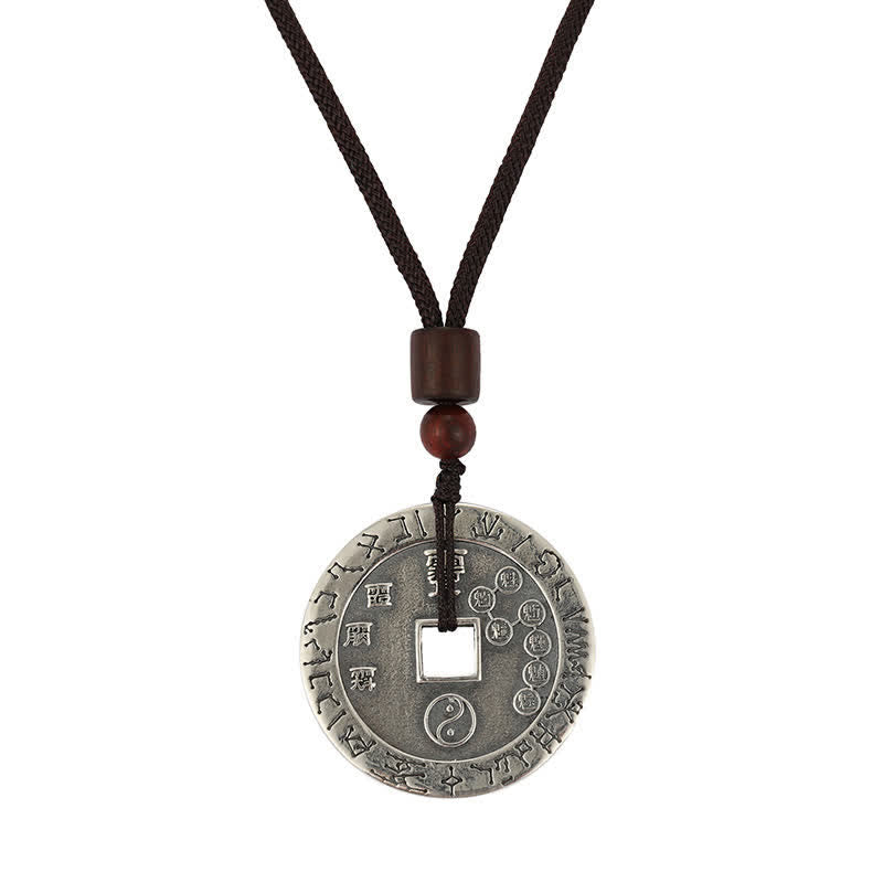 Handmade Sterling Silver & Copper Bagua Yin Yang Chinese Coin Pendant Necklace
