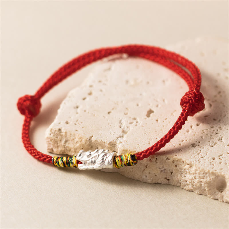 925 Sterling Silver Year of the Dragon Red String Adjustable Bracelet