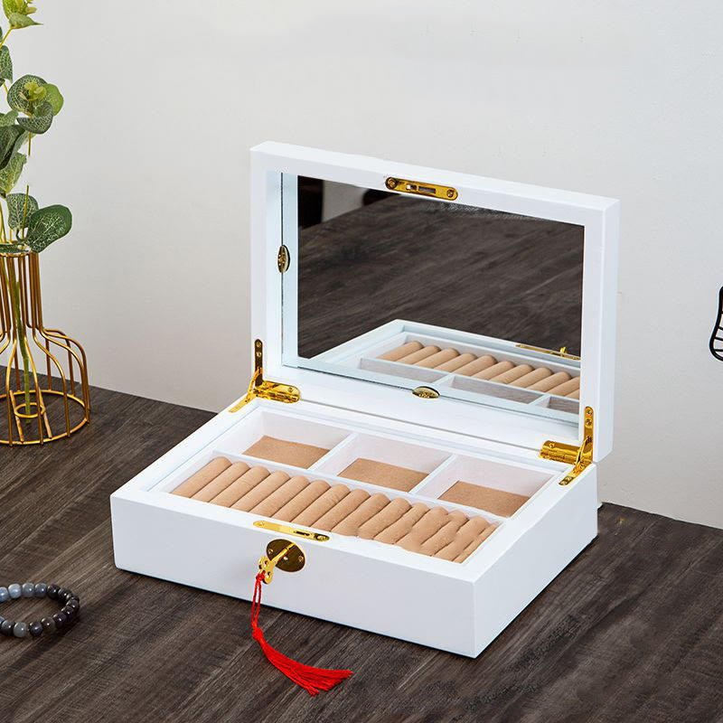 Vintage Wooden Jewelry Box Two-Layer Solid Wood Jewelry Storage Box