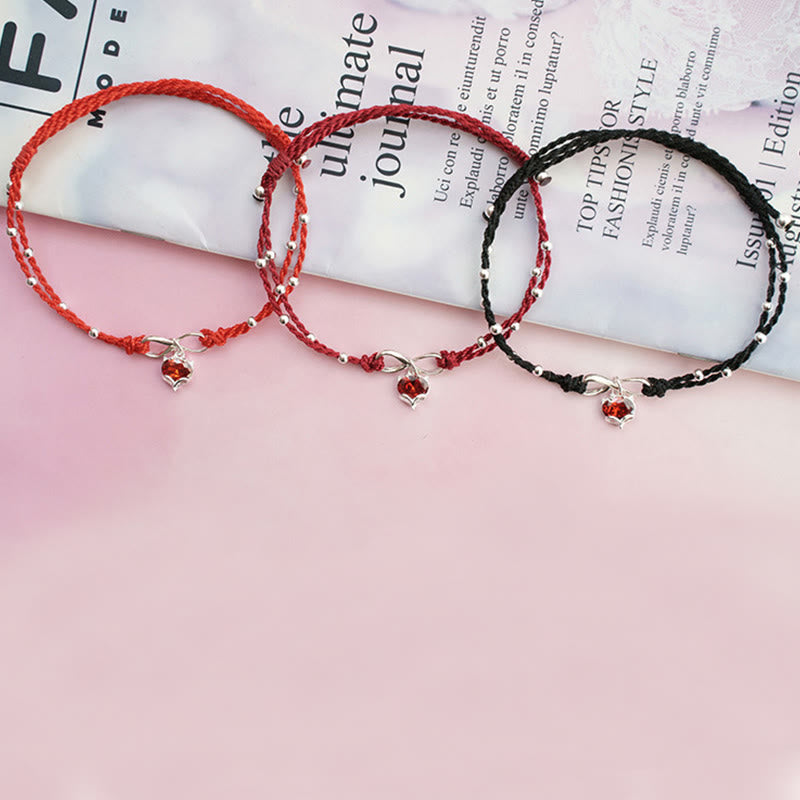 Sterling Silver & Copper Heart Infinity Braided Red String Anklet