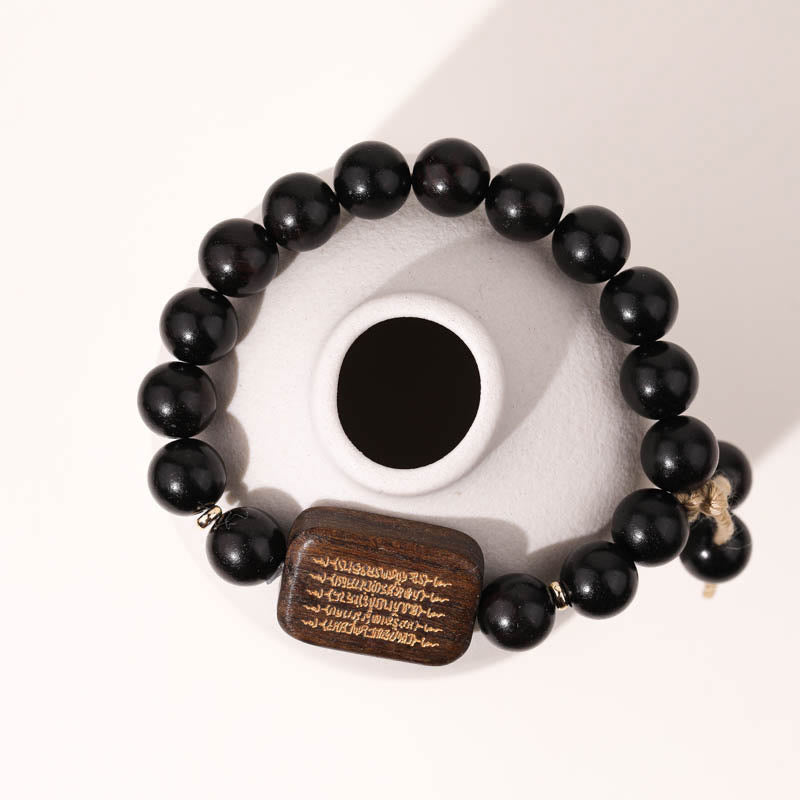 Engraved Sacred Scripture Ebony Wood Meditation Bracelet