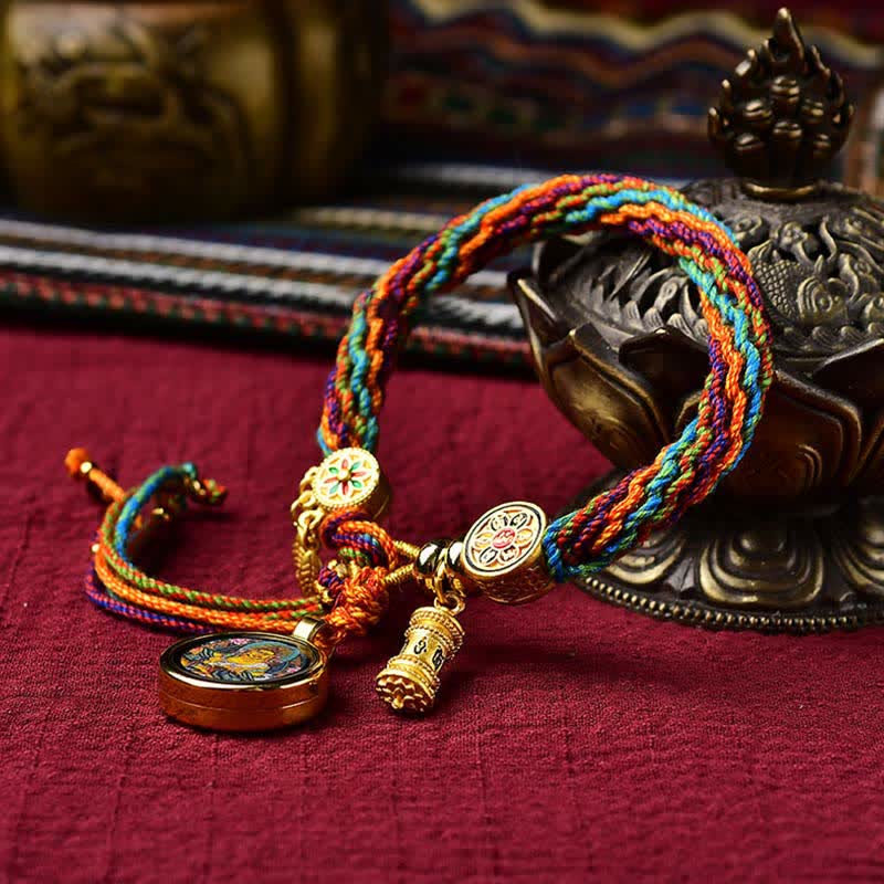 Tibetan Luck Reincarnation Knot Prayer Wheel Dream Catcher Braid String Bracelet