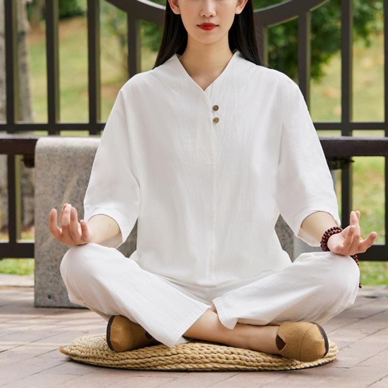 2Pcs Shirt Top Pants Meditation Zen Tai Chi Cotton Linen Clothing Women's Set