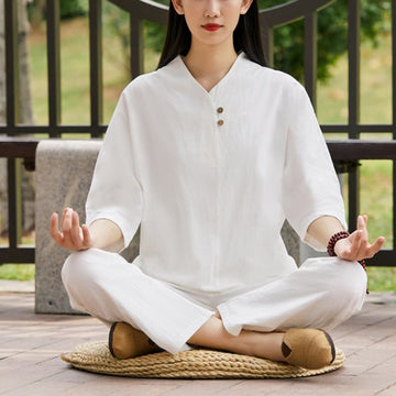 2Pcs Shirt Top Pants Meditation Zen Tai Chi Cotton Linen Clothing Women's Set