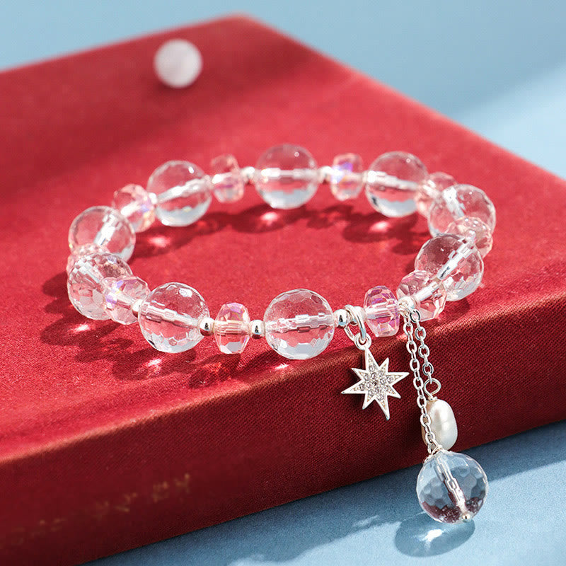 White Crystal Pink Crystal Protection Star Charm Bracelet