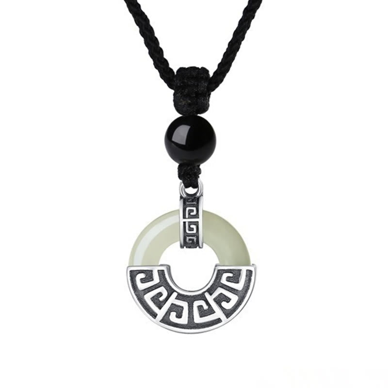 925 Sterling Silver Natural Hetian Jade Peace Buckle Prosperity Necklace Pendant