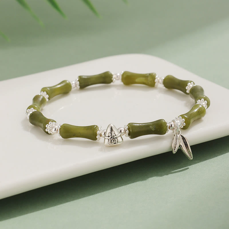 White Jade & Multi-Gemstone Copper Bamboo Fu Character Beaded Bracelet