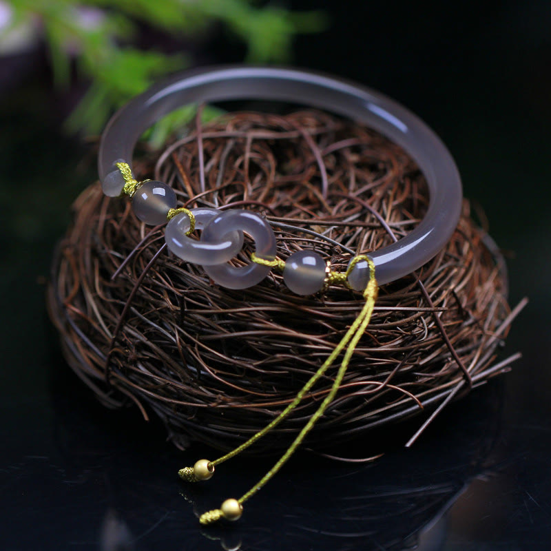 Natural Gray Agate Double Peace Buckle Balance Bracelet Bangle