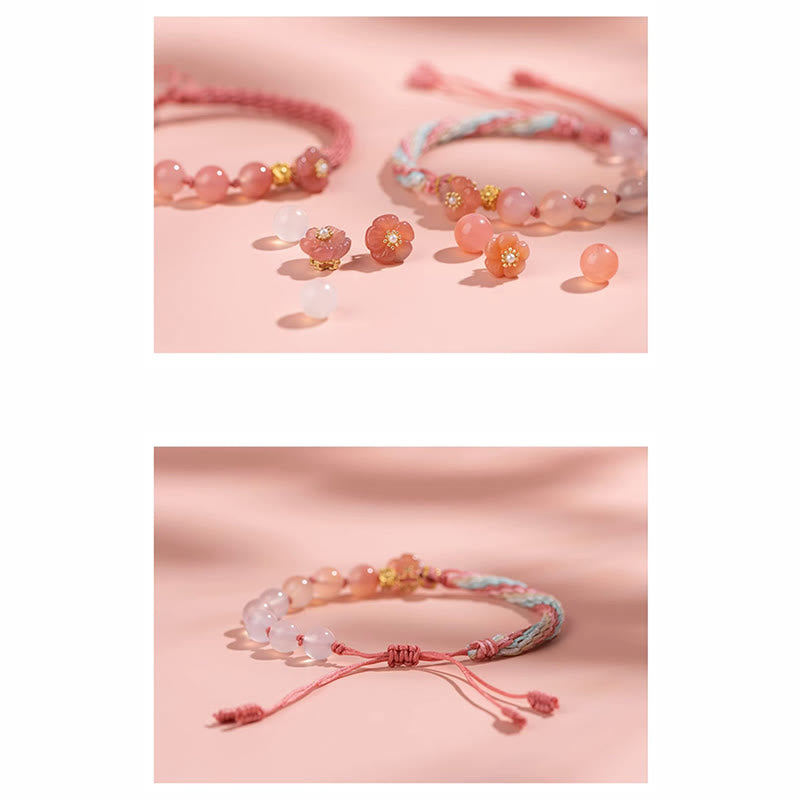 Natural Gradient Agate Reincarnation Knot Peach Blossom Wealth Luck Handmade String Bracelet