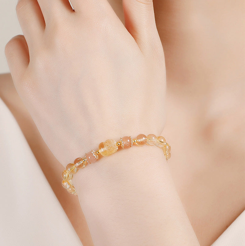 Handmade Natural Gemstone Pixiu Elastic Bracelet for Mindful Intentions