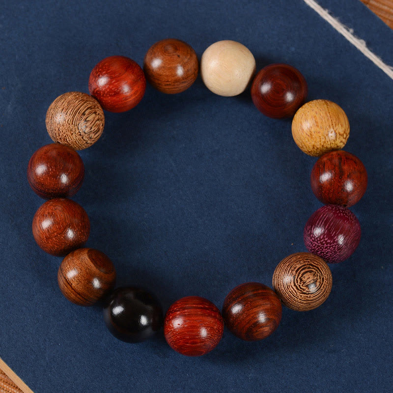 Multicolored Sandalwood Beaded Bracelet for Grounding & Balance