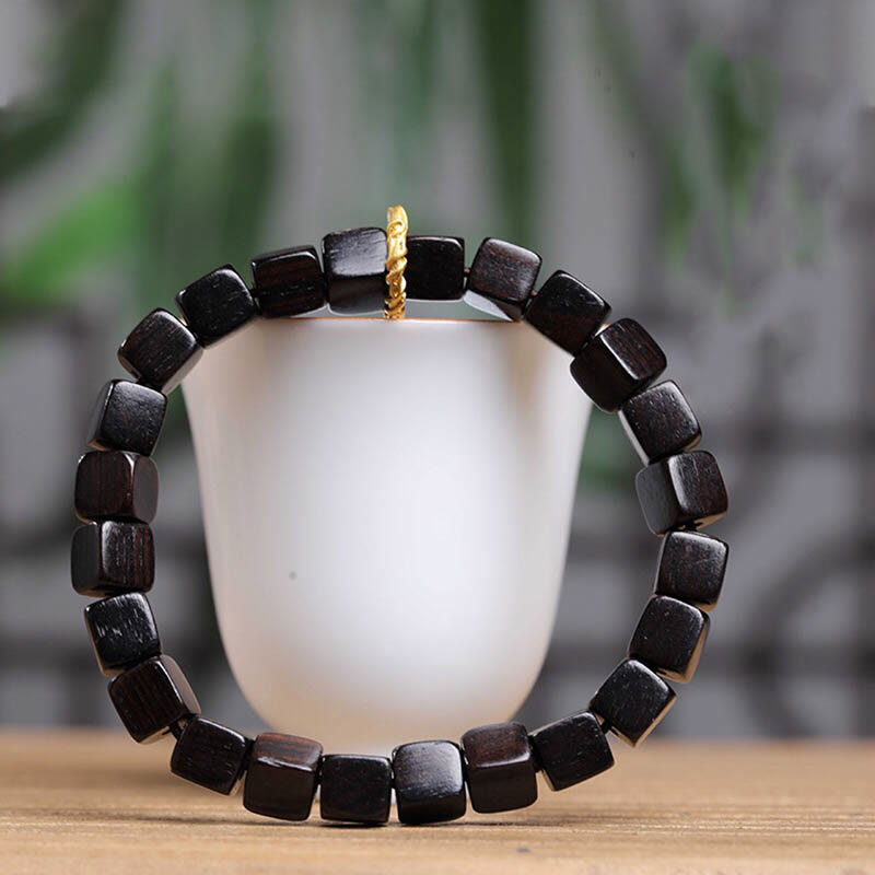 Tibetan Square Ebony Wood and Copper Minimalist Meditation Bracelet