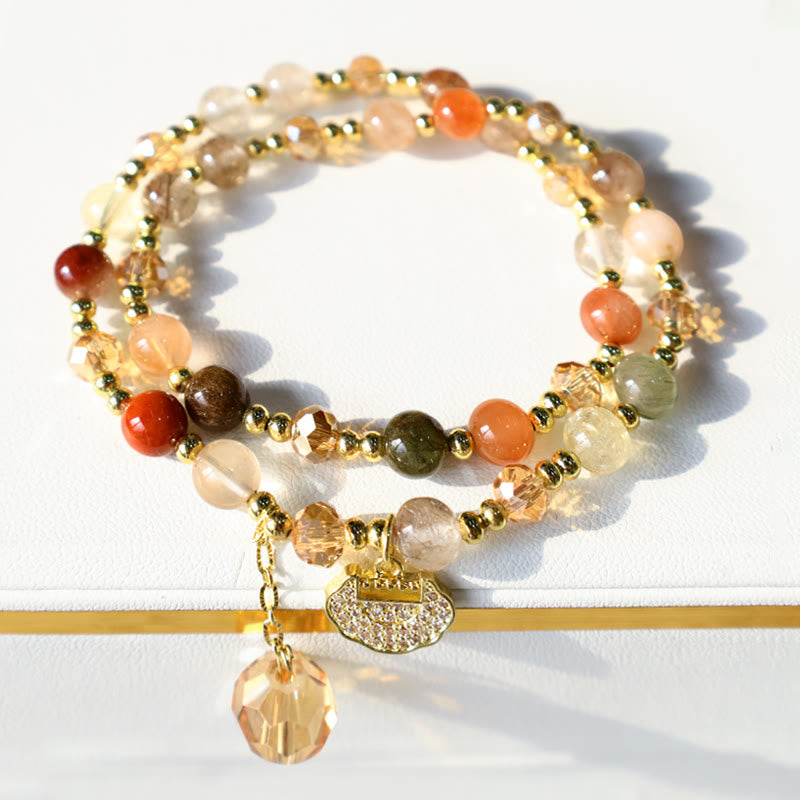 Multi-Tonal Rutilated Quartz Double Wrap Beaded Bracelet