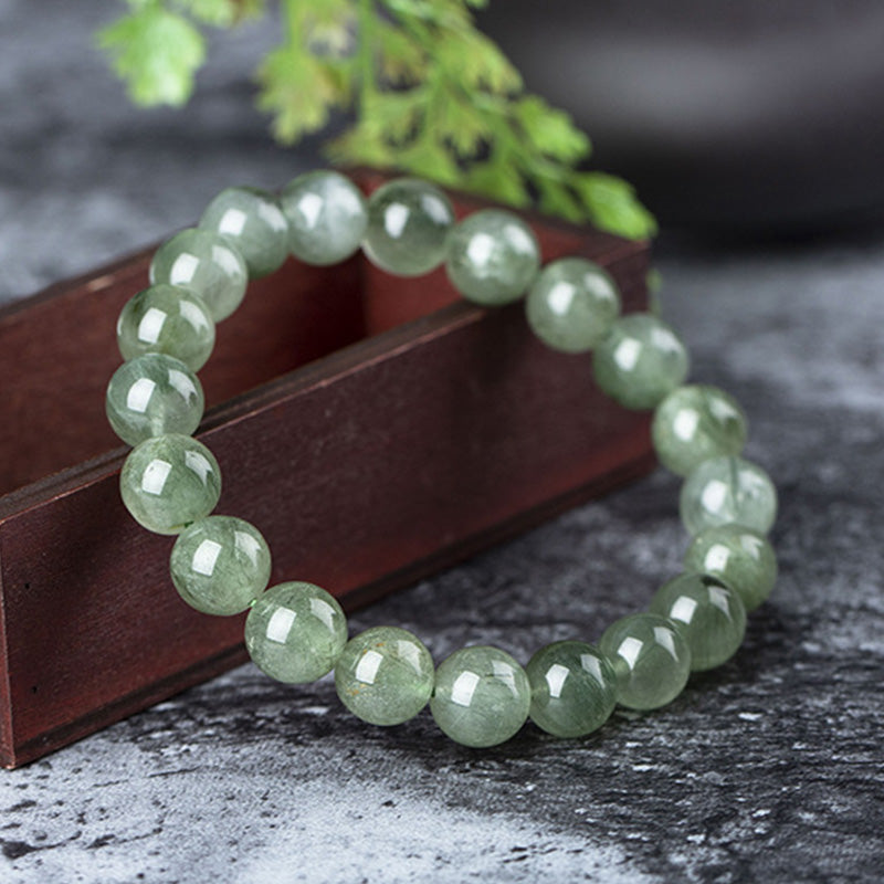 Handmade Natural Green Quartz Beaded Unisex Elastic Bracelet