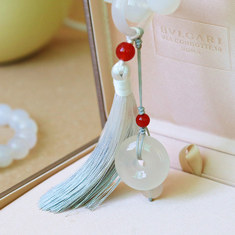 White Agate Red Agate Luck Wrist Mala Tassels Pocket Mala Car Decoration