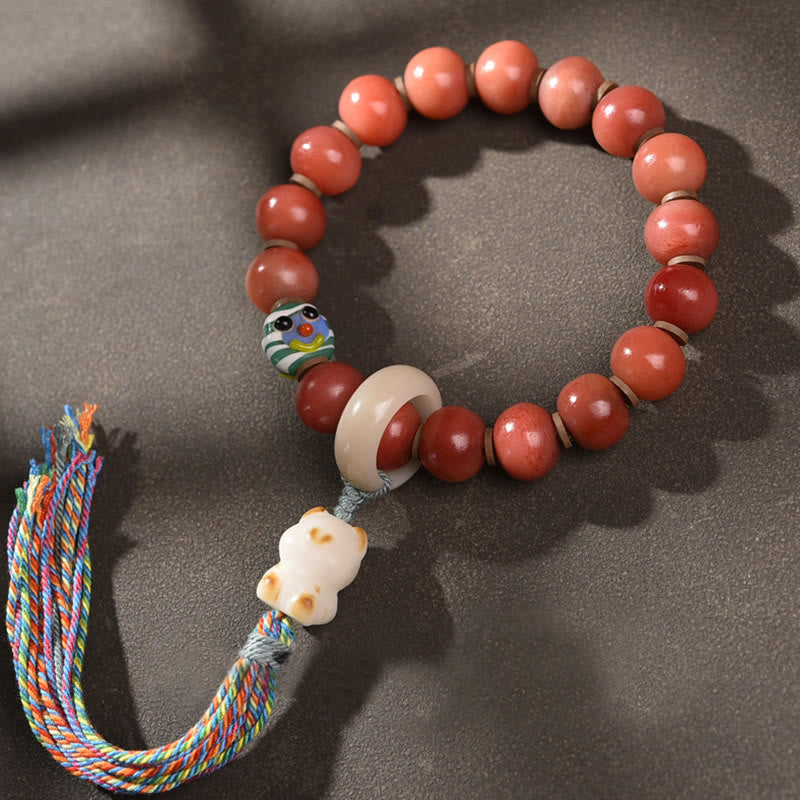 Tibetan Natural Camel Bone Dzi Bead Bodhi Seed Charm Luck Bracelet