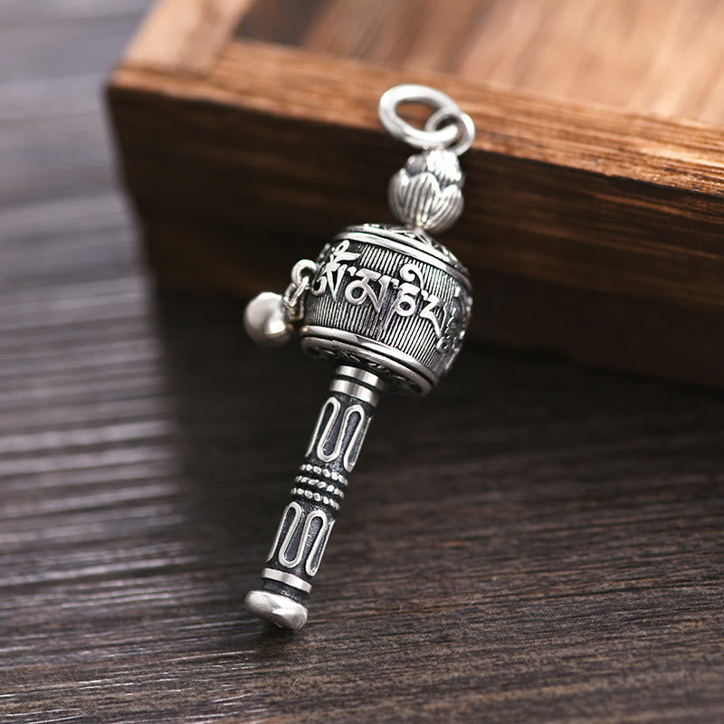 Tibetan Om Mani Padme Hum Prayer Wheel Lotus Wisdom Rotatable Necklace Pendant