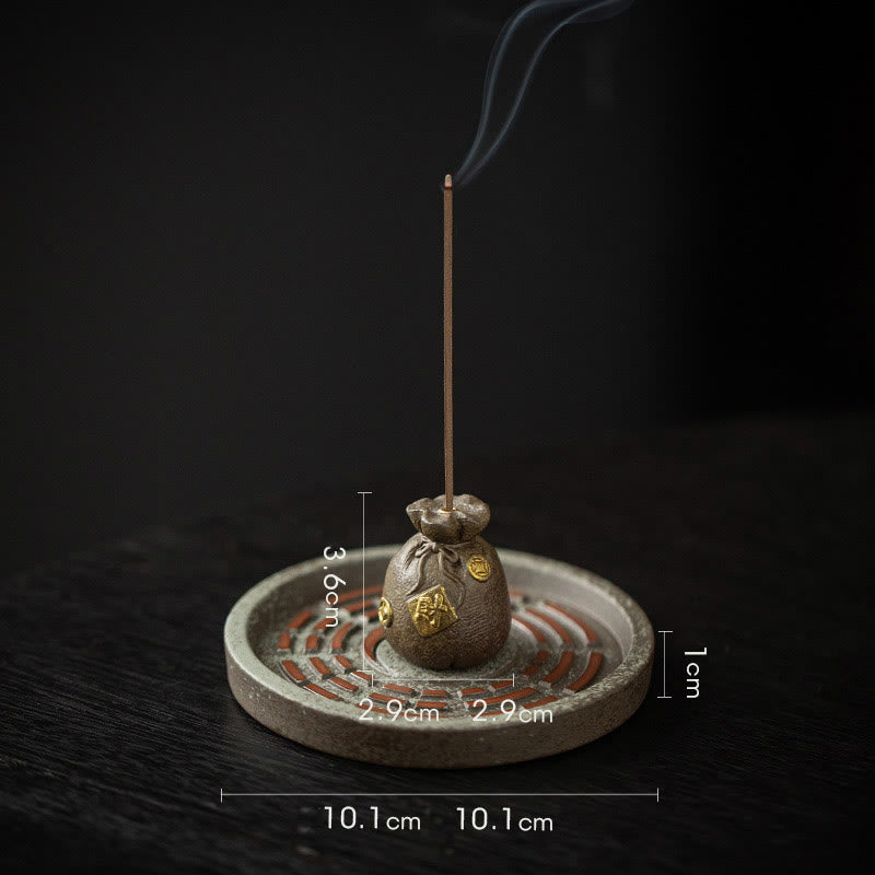 Ceramic Bagua Tray & Symbolic Wealth Vessel Stick Incense Burner
