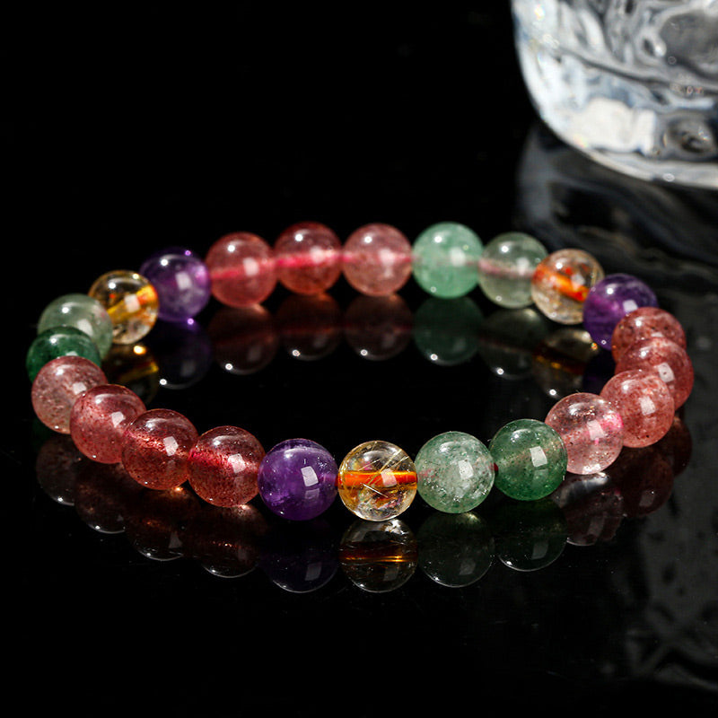 Natural Multicolored Strawberry Quartz Beaded Bracelet for Emotional Well-being
