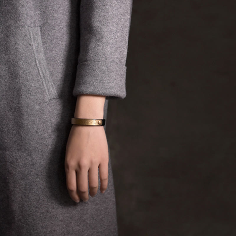 Vintage Handmade Texture Copper Brass Leather Wealth Bracelet Bangle