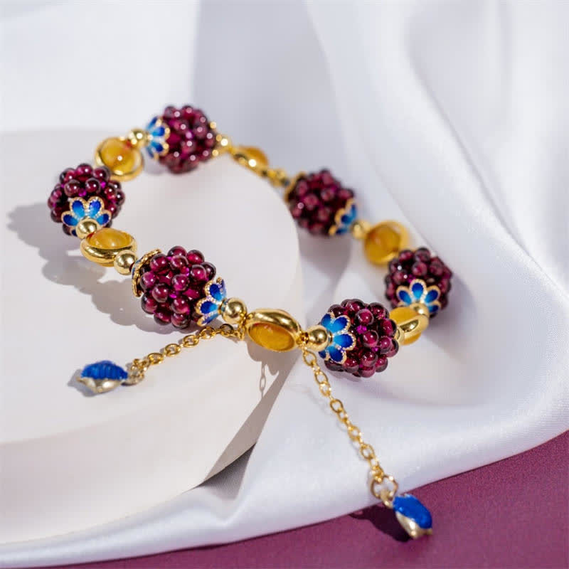 Tibetan-Inspired Handmade Garnet and Amethyst Beaded Bracelet