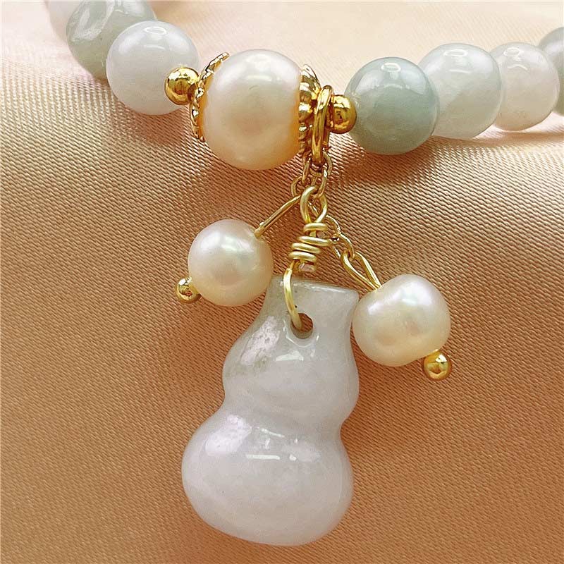 Handmade Natural Jade Wu Lou Gourd Charm Bracelet