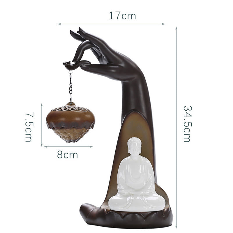 Mudra Hand LED Ceramic Backflow Smoke Fountain Incense Burner