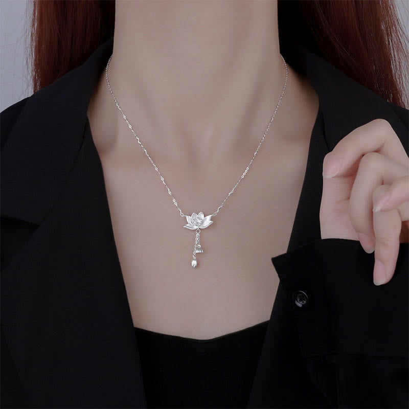 999 Sterling Silver Lotus Flower Pod Carved Enlightenment Necklace Pendant