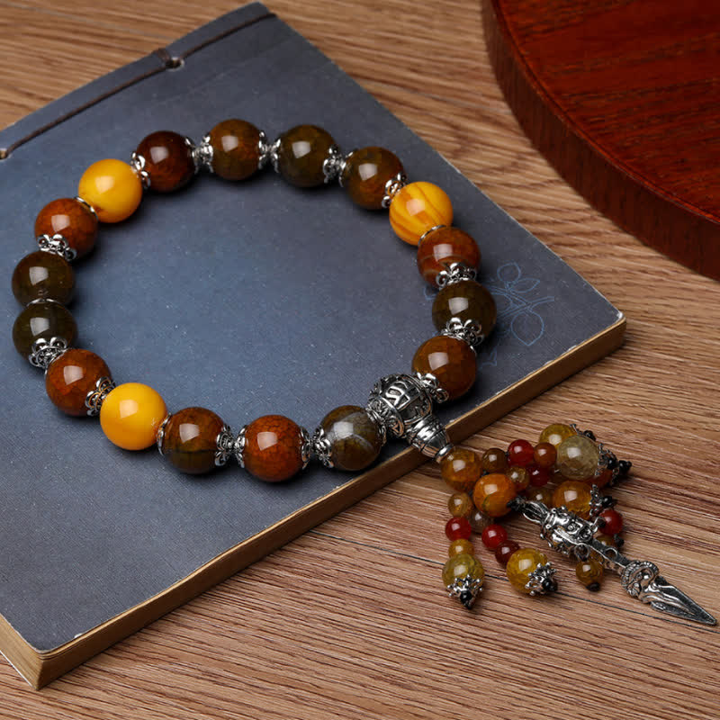 Natural Gemstone Beaded Bracelet with Copper Vajra Dorje Charm