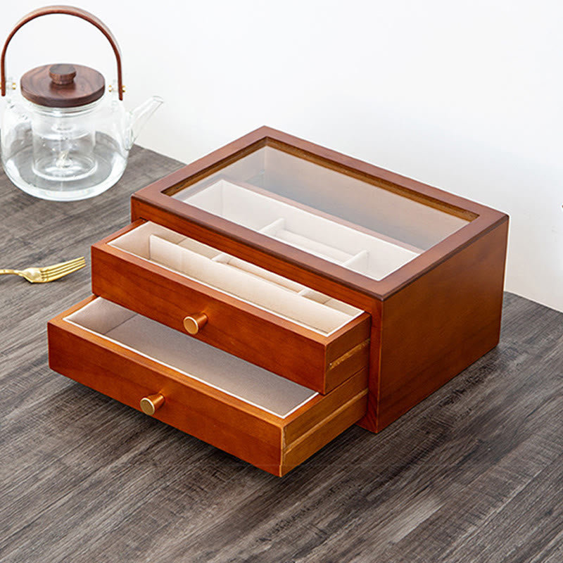 Retro Handcrafted Solid Wood Multi-Layer Jewelry Storage Box with Drawer