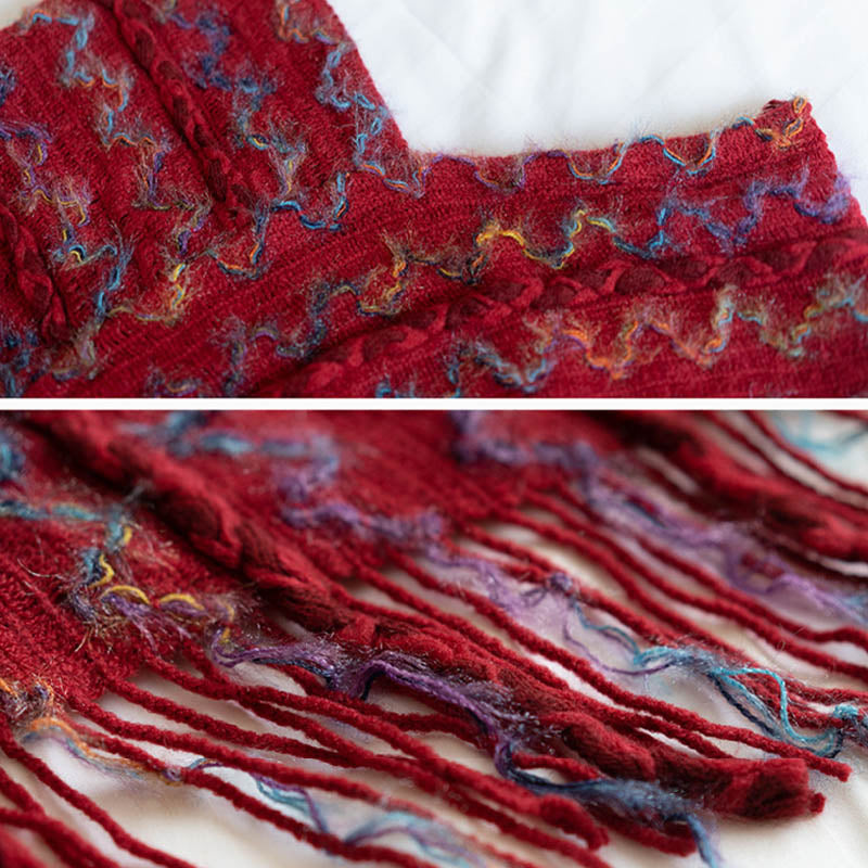 Tibetan Colorful Striped Shawl Tassels Pullover Winter Cozy Travel Scarf Wrap