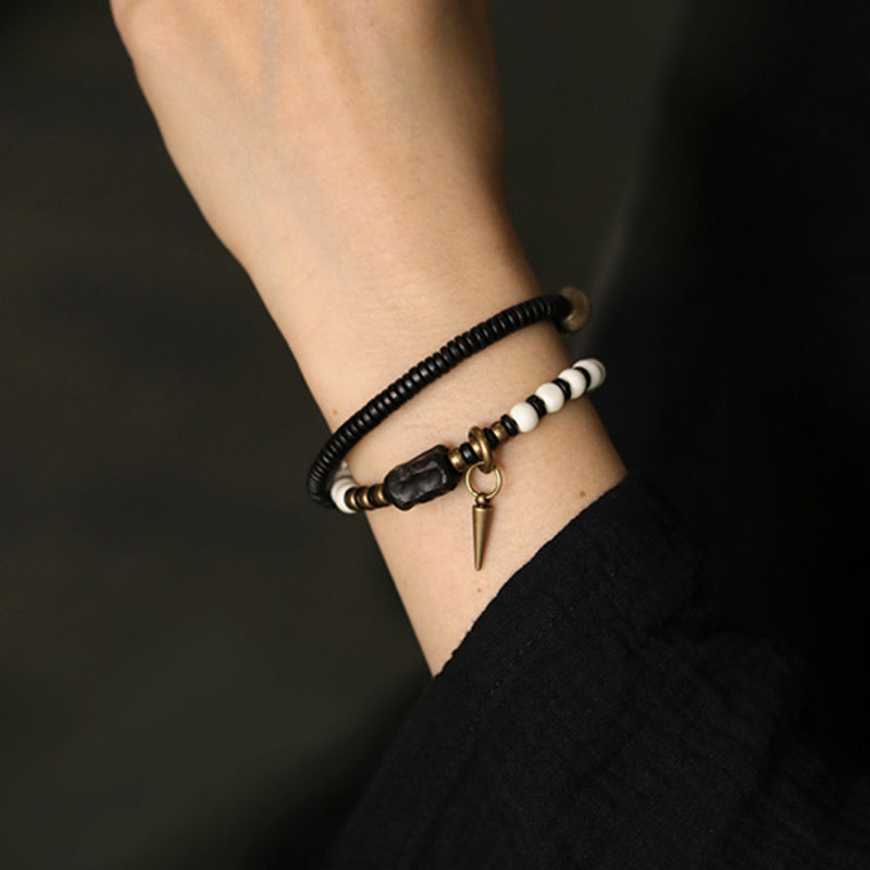 Bone Beads Ebony Wood Copper Strength Couple Bracelet
