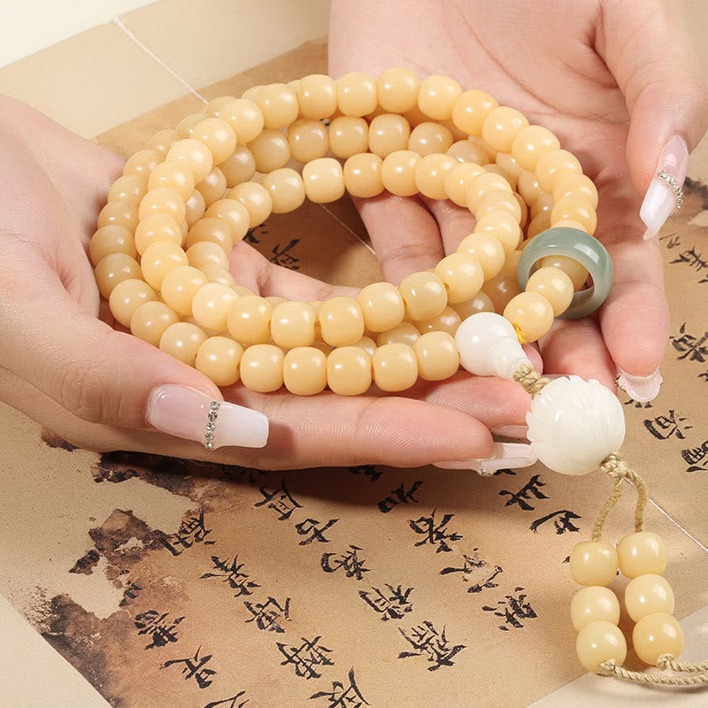 Natural Bodhi Seed Lotus Dzi Bead Peace Harmony Charm Bracelet