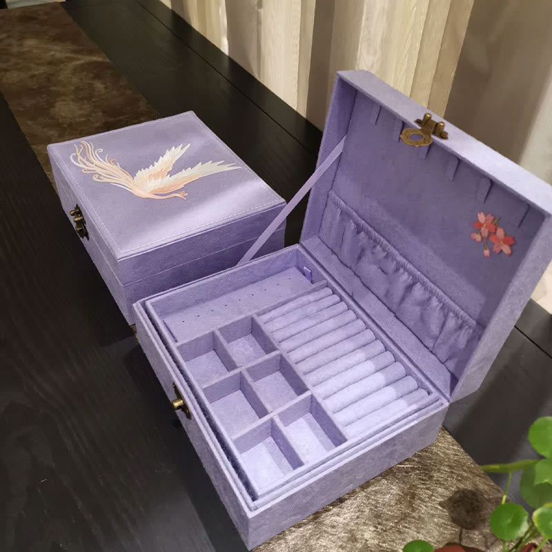 Purple Phoenix Jewelry Box Organizer Two-Layer Jewelry Storage Box Flannel Box