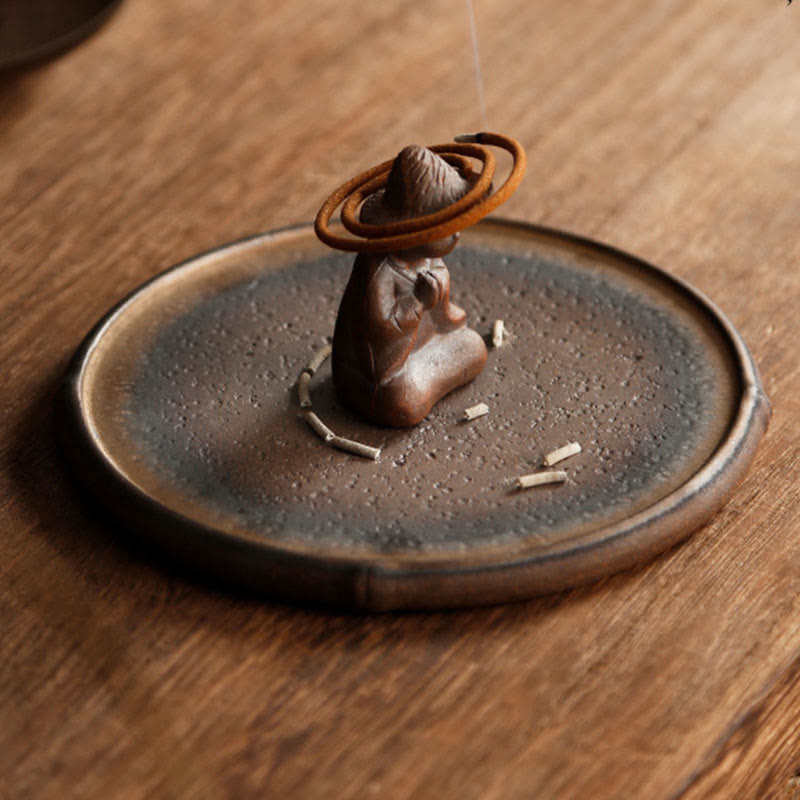 Minimalist Meditating Figure Ceramic Incense Burner with Optional Sandalwood