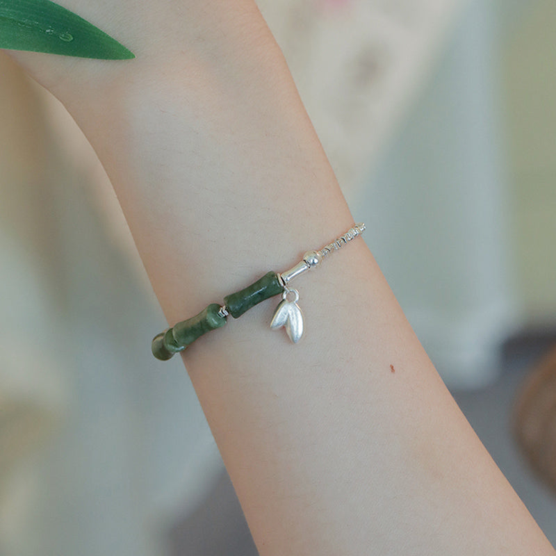925 Sterling Silver Bamboo Motif Peridot Gemstone Resilience Bracelet