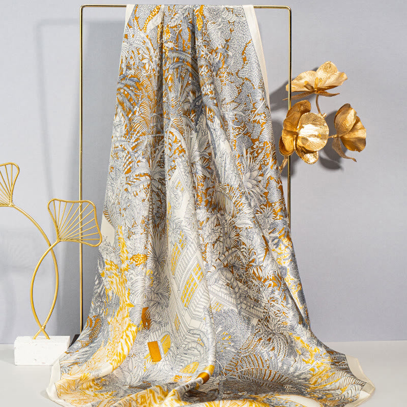 Jungle Oil Painting Auspicious Clouds 100% Mulberry Silk Scarf Premium Grade 6A Double-sided Silk Neck Scarf