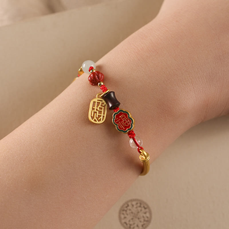 Zeniora Multi-Stone Copper Auspicious Clouds Bracelet with Aventurine, Agate, Amber, Cinnabar