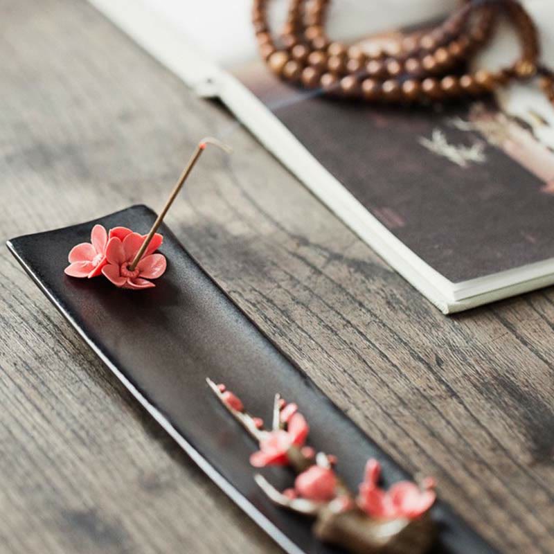 Zeniora Ceramic Incense Burner with Peony & Lotus Motifs for Mindful Ambiance