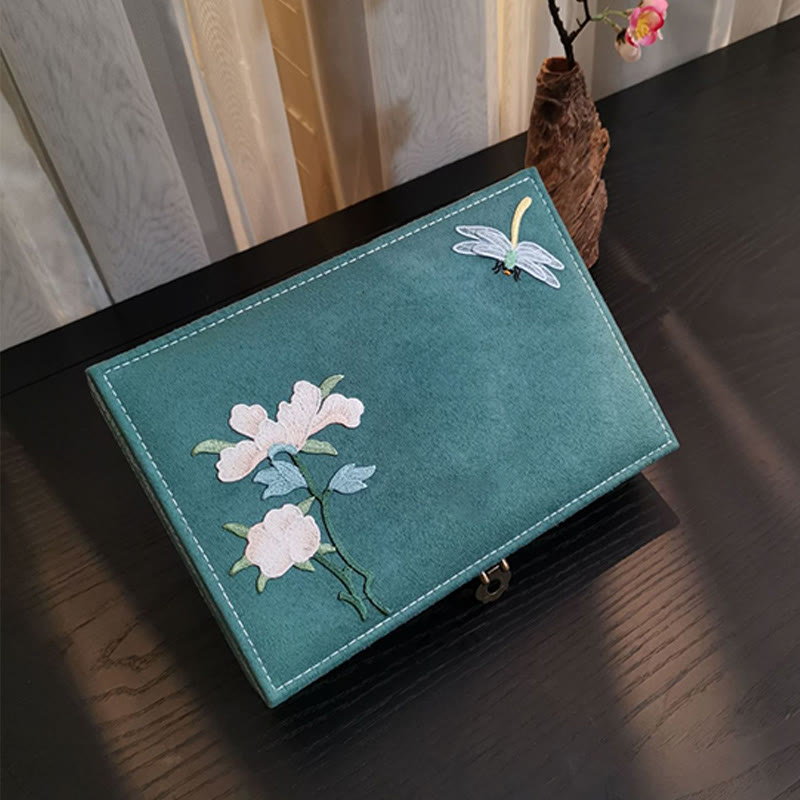 Floral & Dragonfly Flannel Single Layer Jewelry Organizer Box